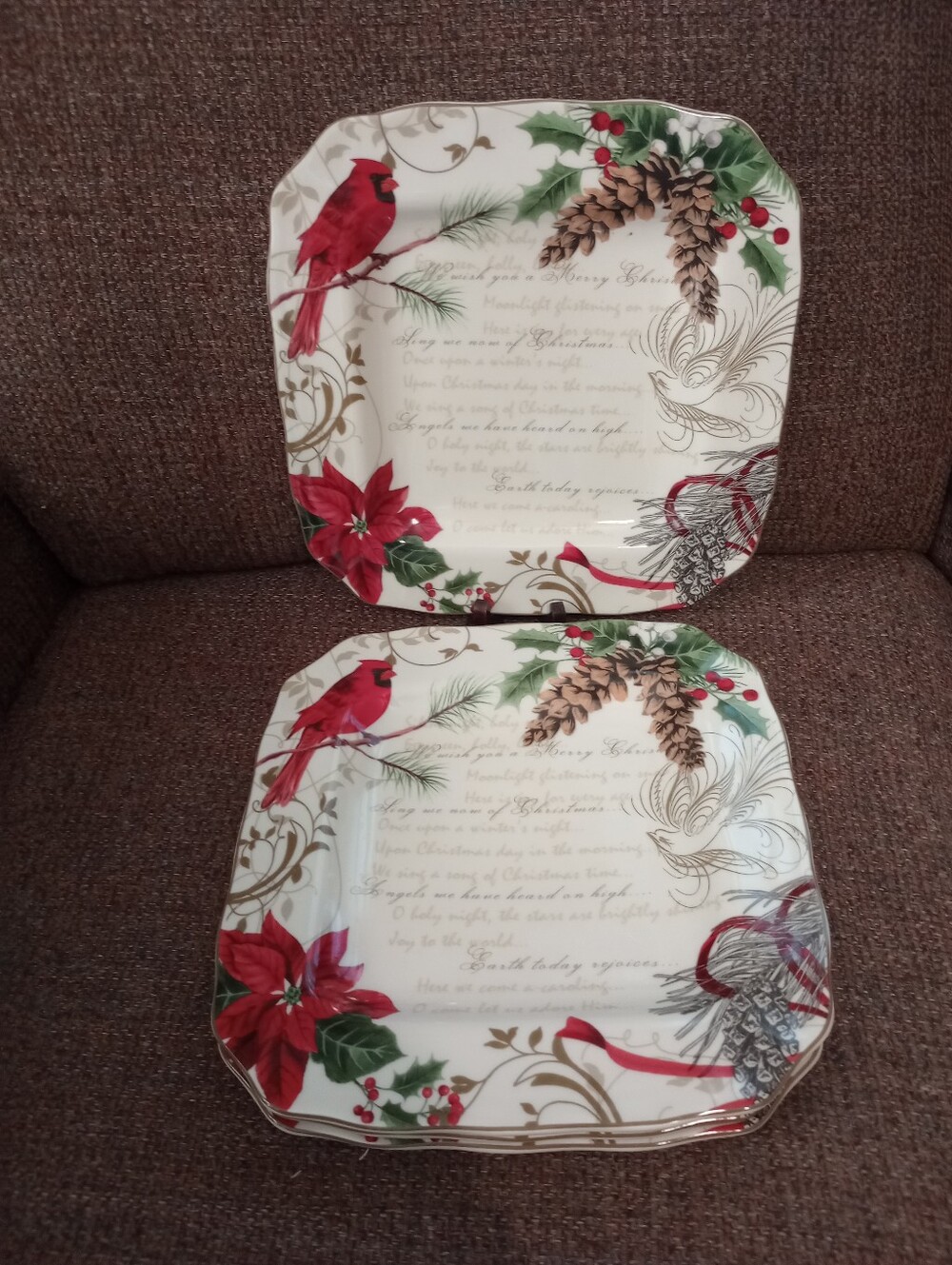 222 Fifth Holiday Wishes Pattern Christmas Holiday 10.5" Square Dinner Plates-4